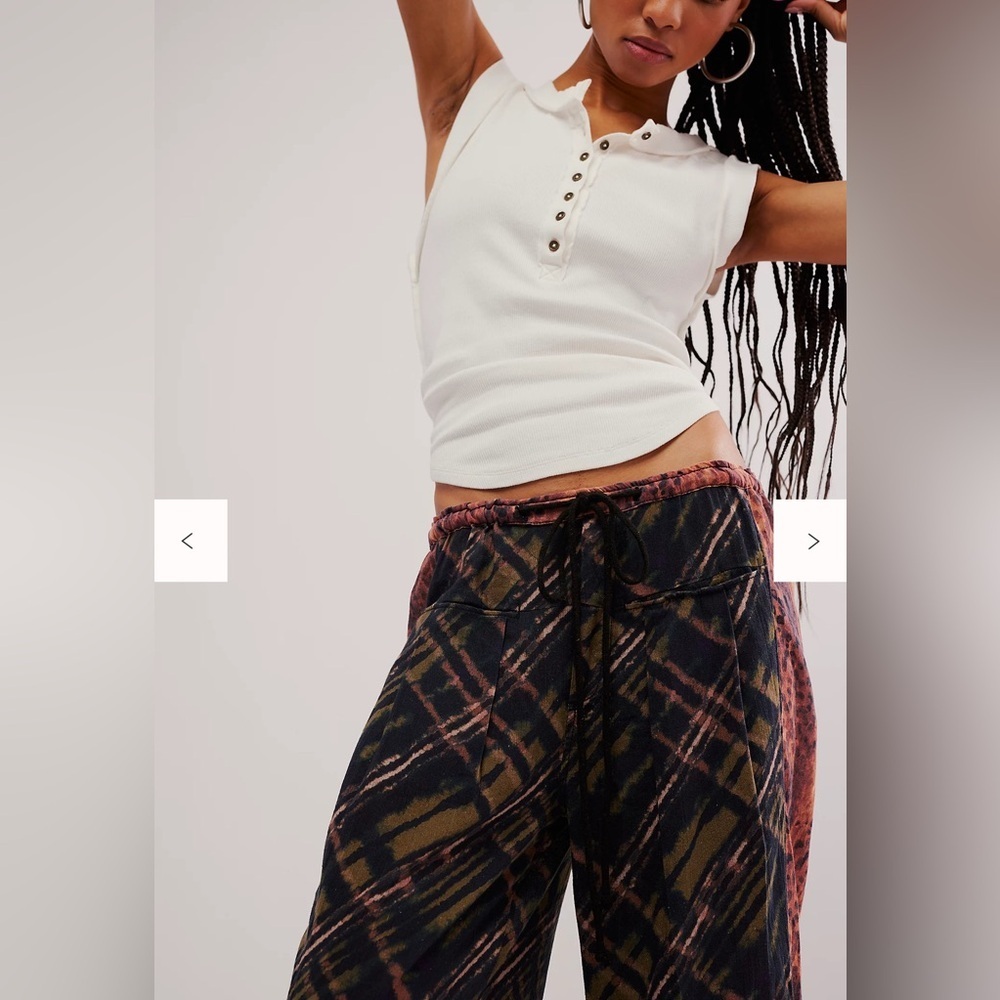 NWT FREE PEOPLE Hudson Canyon Printed Pants-Brown Combo/Animal Plaid XS - Picture 4 of 8